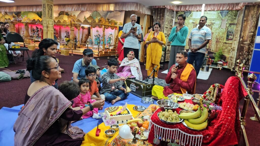 Children participating in Ganesh Chaturthi pooja at Sanatan Dharma Mandal in Cardiff